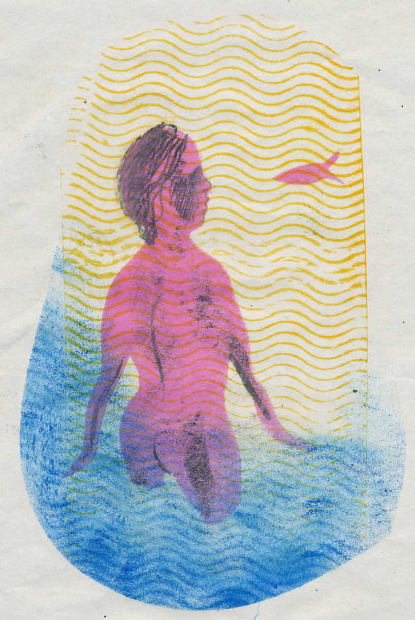 السباح ، 2018 (monoprint) بواسطة ماري كوبر