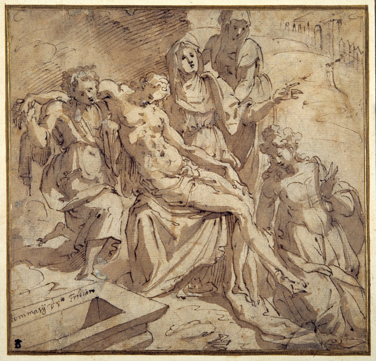 The Pieta (pen & brown ink with brown wash on white paper) بواسطة ماسو دا سان فريانو