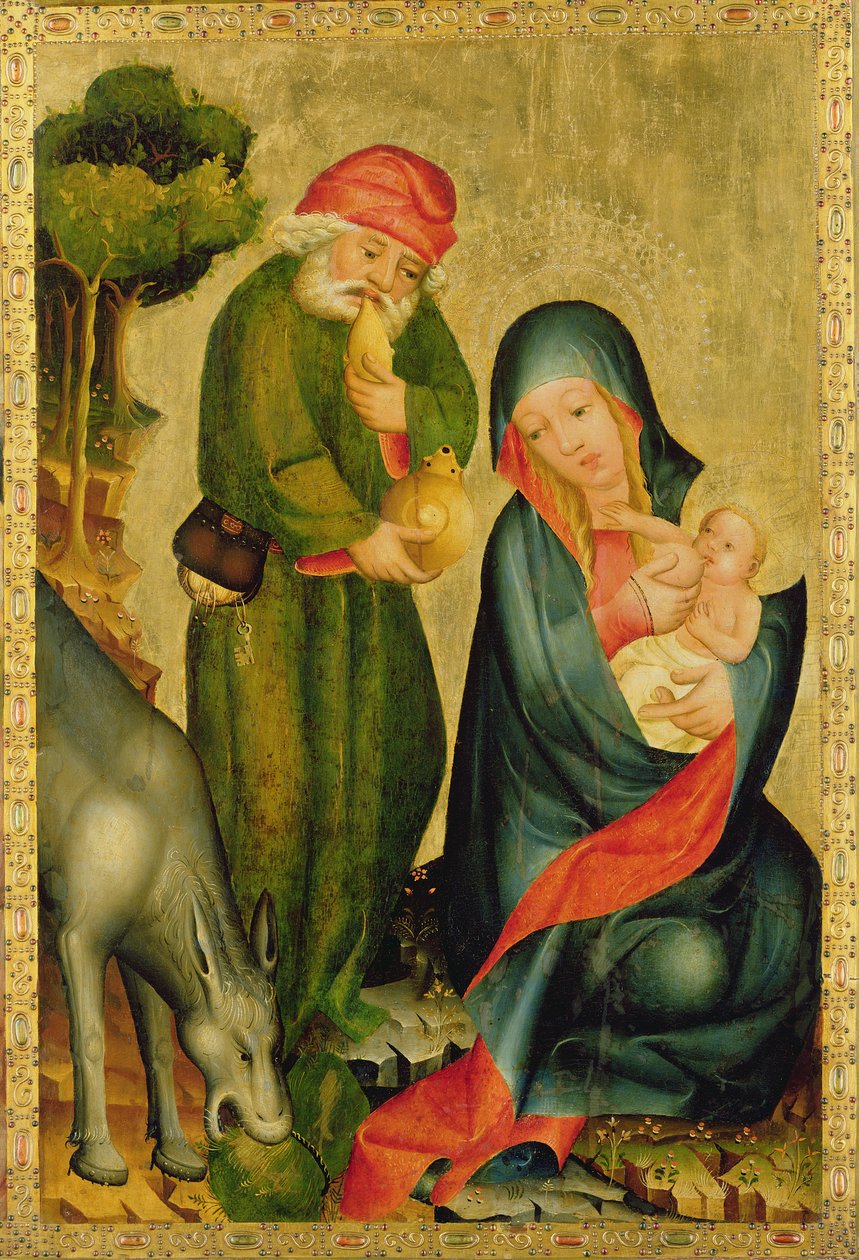 استرح على الرحلة إلى مصر ، التفاصيل من Grabow Altarpiece ، 1379-83 (درجة الحرارة على اللوحة) بواسطة سيد برترام ميندين