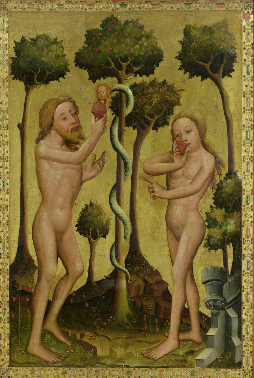 السقوط ، التفاصيل من Grabow Altarpiece ، 1379-83 (درجة الحرارة على اللوحة) بواسطة سيد برترام ميندين