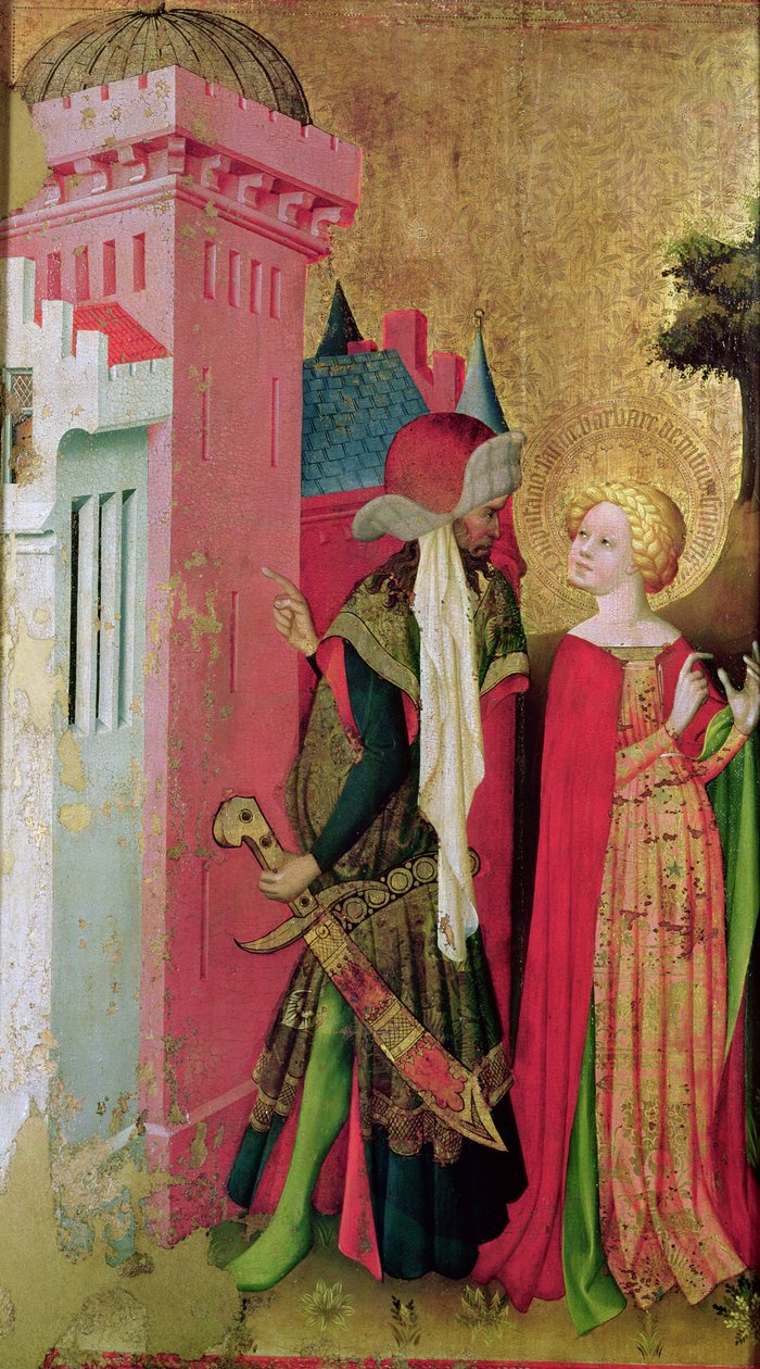 سانت باربرا مؤمنة في برج من قبل والدها ، من سانت باربرا Altarpiece (درجة الحرارة وزيت على اللوحة) بواسطة سيد فرانك