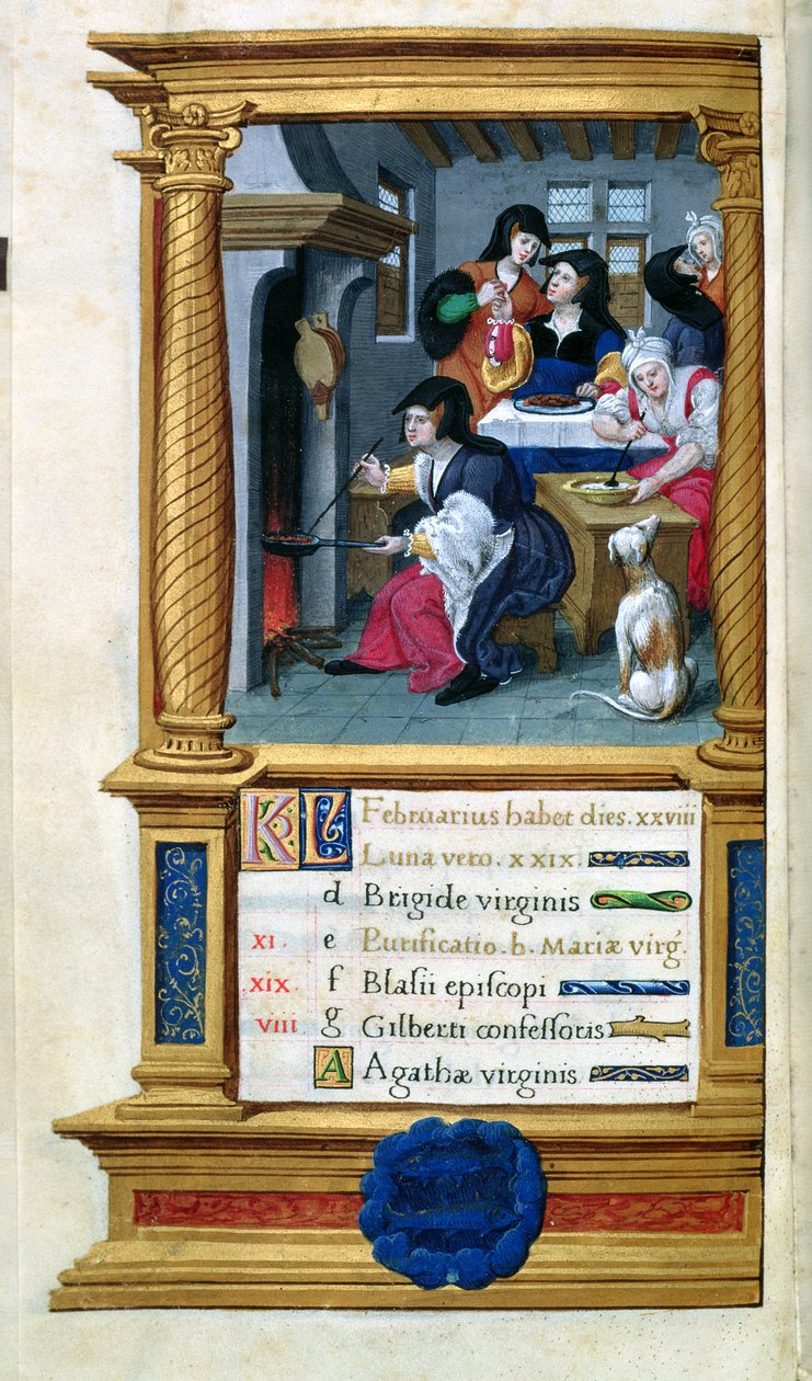 MS W449 fol.3v فبراير: الطبخ والعيد ، c.1525 بواسطة سيد جان دي موليون