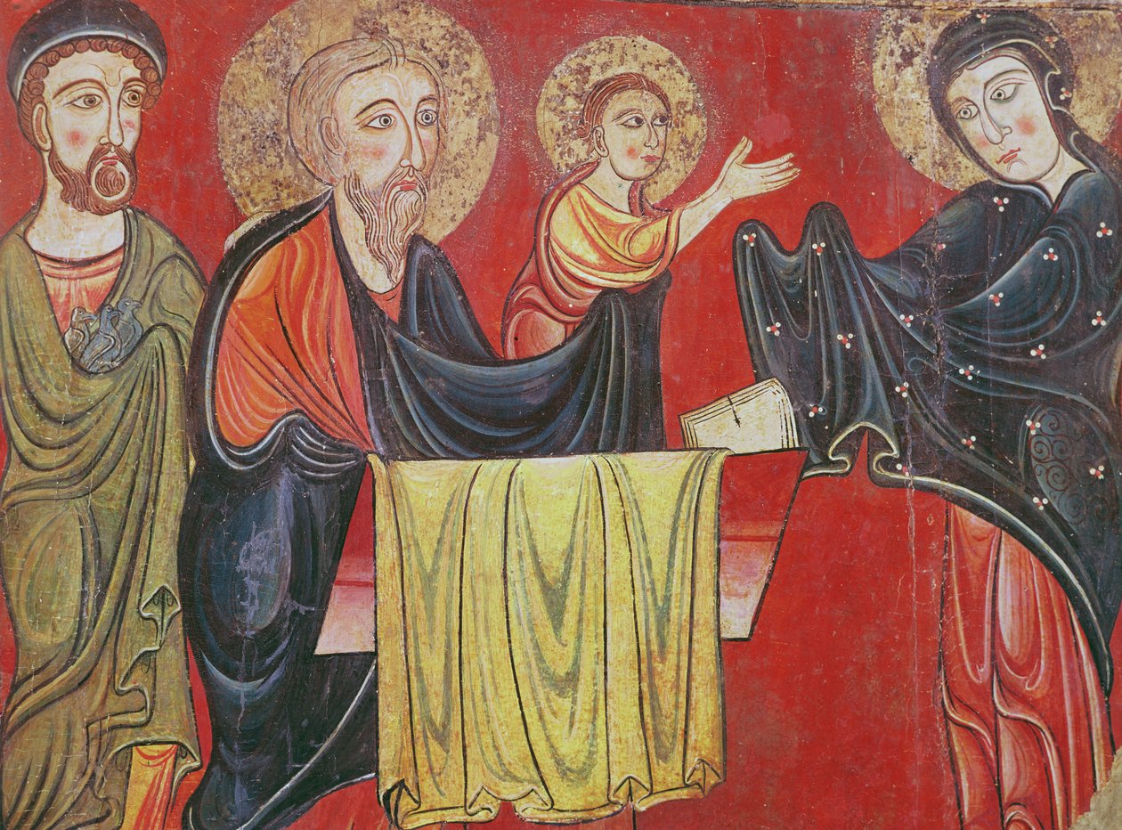 العرض التقديمي في المعبد ، من مذبح مذبح سانتا ماريا دافيا ، برجيدا ، 1170-90 (درجة الحرارة على لوحة الحور) (تفاصيل 223698) بواسطة سيد Avià