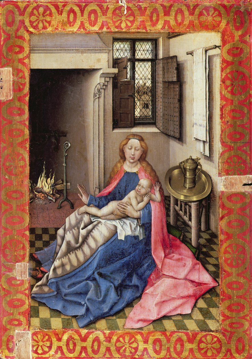 مادونا والطفل قبل الموقد (لوحة) (جزء من diptych ، انظر 73053) بواسطة ماجستير في Flémalle