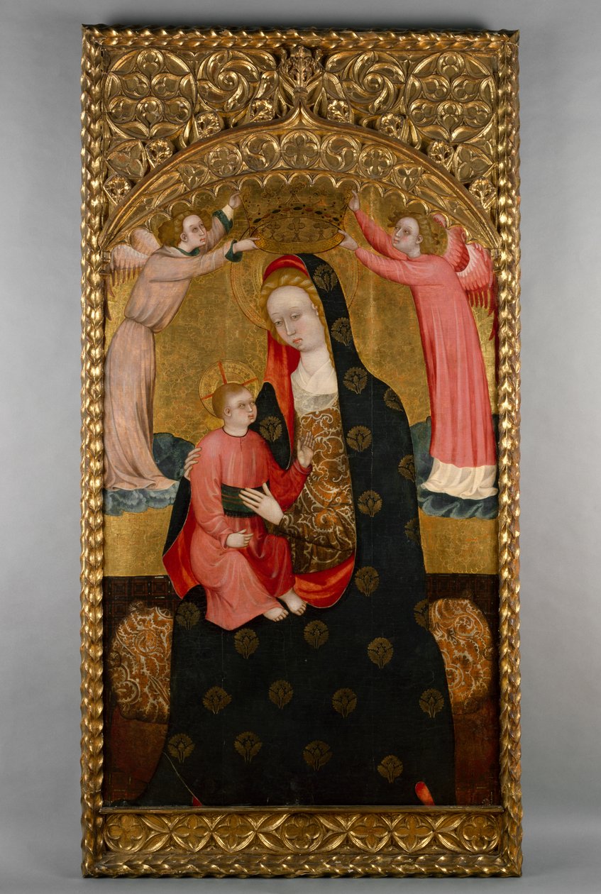 العذراء والطفل مع الملائكة ، c.1400-30 (تمبرا وورقة الذهب على اللوحة) بواسطة سيد لانجا سيد لانجا