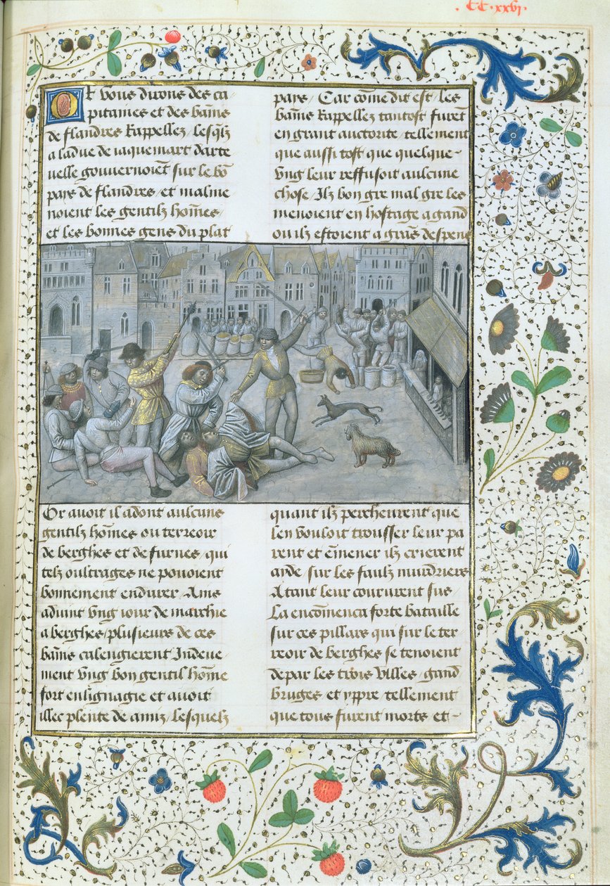 Ms 659 fol.226r عائلة Artevelde. قتال الشوارع في جنت ، 1477 بواسطة سيد ماري بورجوندي