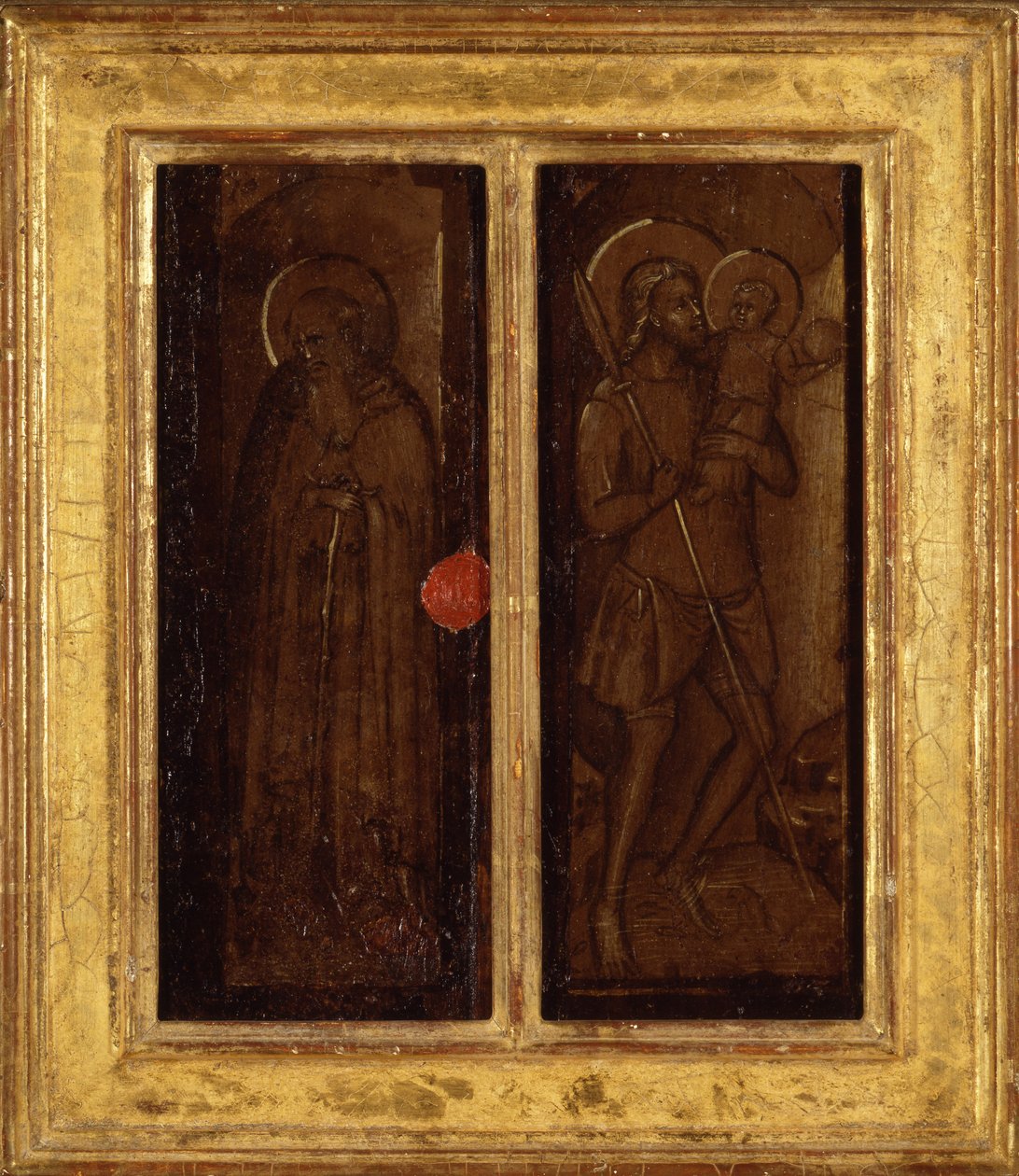 الجزء الخلفي من القديسين جيمس ، أنتوني أبوت ، فرانسيس ، وأنسانوس ، c.1385-90 (درجة الحرارة على اللوحة) بواسطة سيد بانزانو