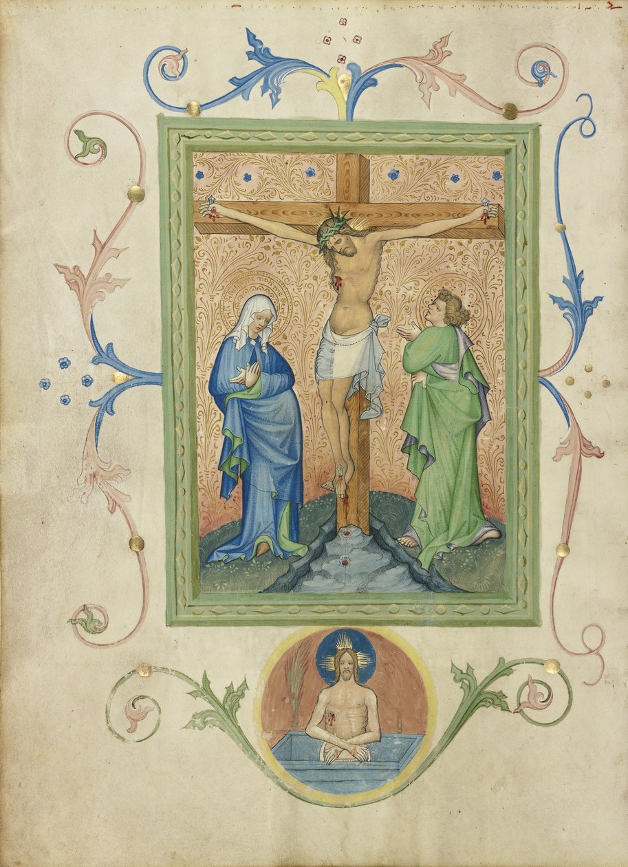 الصلب من كتاب Collegium Ducale ، c.1420-30 (ألوان تمبرا ، أوراق الذهب ، والحبر على الرق) بواسطة سيد كتاب مدينة كرمنيتز