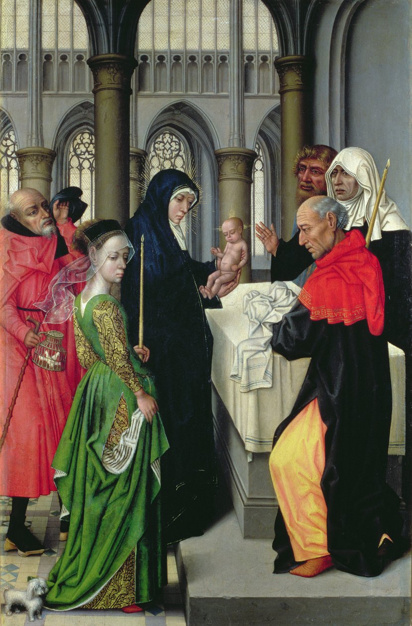 عرض في الهيكل ، اللوحة اليسرى من diptych بواسطة سيد أسطورة سانت كاترين