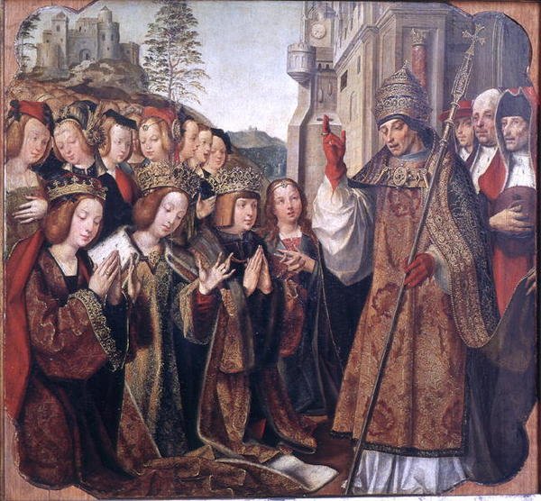 البابا نعمة سانت أوتا ، القديس أورسولا والأمير إثيريوس ، من القديس أوتا Altarpiece ، c.1520 بواسطة سيد القديس أوتا