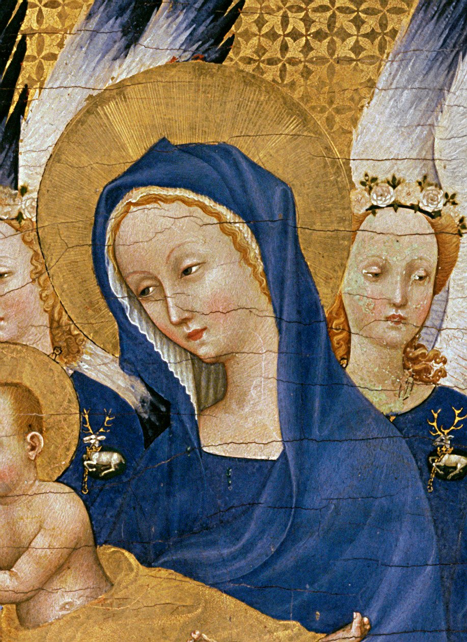 العذراء والطفل ، c.1395-99 (درجة حرارة البيض على خشب البلوط) (تفاصيل 3028) بواسطة سيد ويلتون ديبتيتش