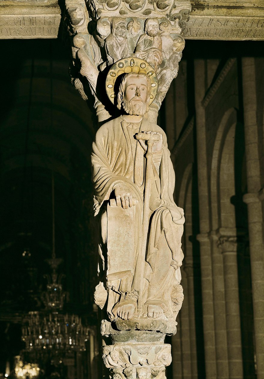 Mullion مع شخصية سانت جيمس ، Pórtico de la Gloria ، Cathedrale Santiago de Compostela بواسطة سيد ماتيو