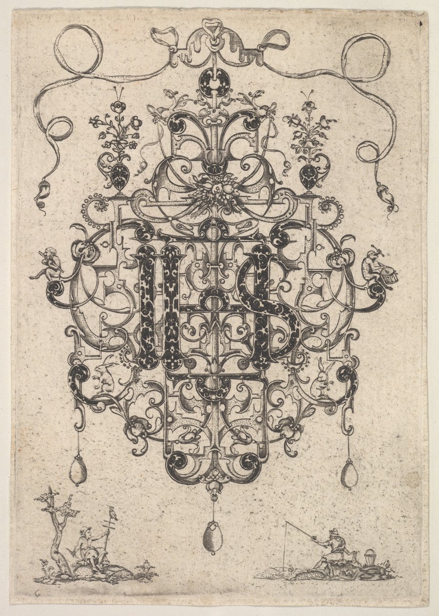 تصميم لقلادة مع IHS Monogram ، 1609. بواسطة ماجستير PRK