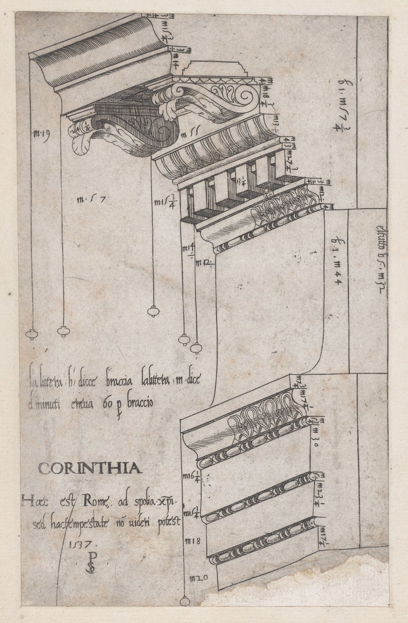 Entablature من منتدى تراجان ، روما ، 1537. ، 1537 بواسطة ماجستير PS