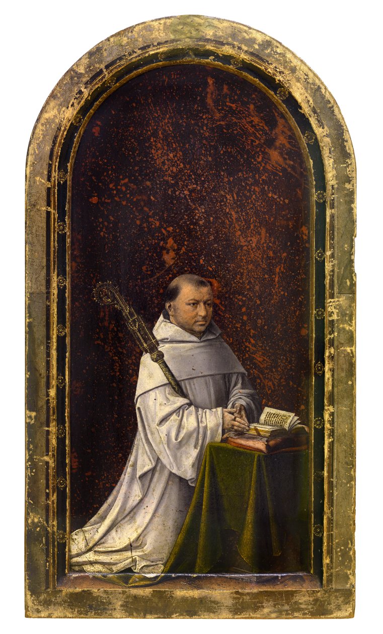 Diptych of Robrecht de Clercq ، رئيس دير Ter Duinen ، حوالي 1499 (زيت على لوح) بواسطة ماجستير عام 1499