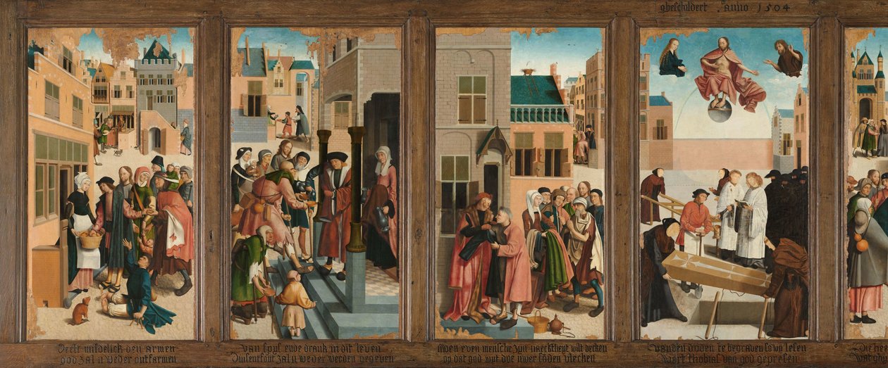 سبع أعمال الرحمة Polyptych مع الأعمال الخيرية السبعة بواسطة سيد الكمار