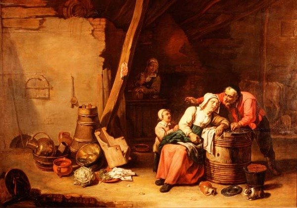 حظيرة مع فلاح يوقظ سيدة عجوز بواسطة ماجستير في Beguins