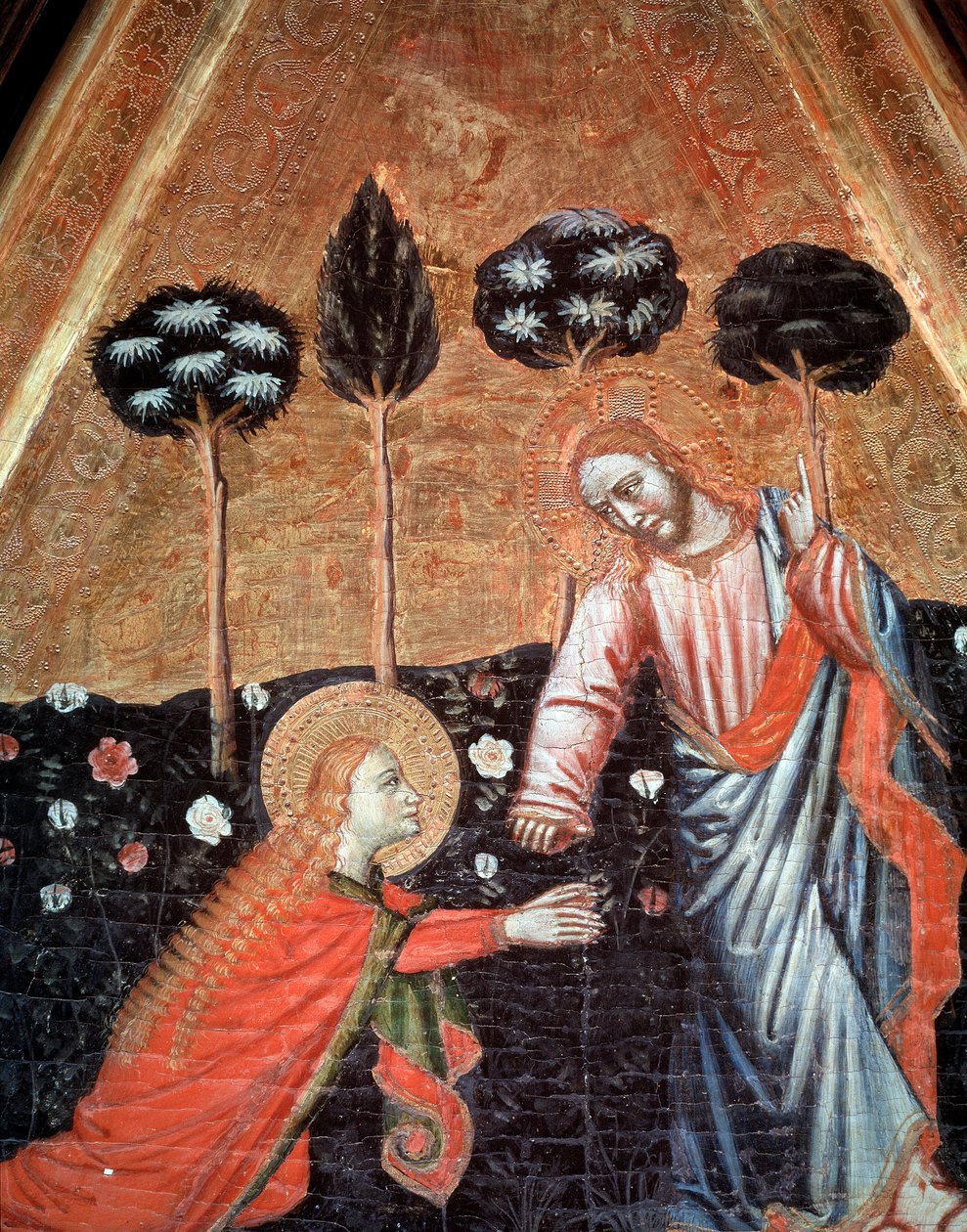 Noli me tangere (Ne me pas touche) التفاصيل du بالثلاثي للقديس فنسنت دي إستوبينان ديل كاستيلو (ثلاثية القديس فنسنت من إستوبينان ديل كاستيلو) لوحة مايتري دي إستوبانيا (لوحة سيد إستوبينان) 1350-1370 برشلونة ، متحف ناسيونال د بواسطة ماجستير Estopiñán