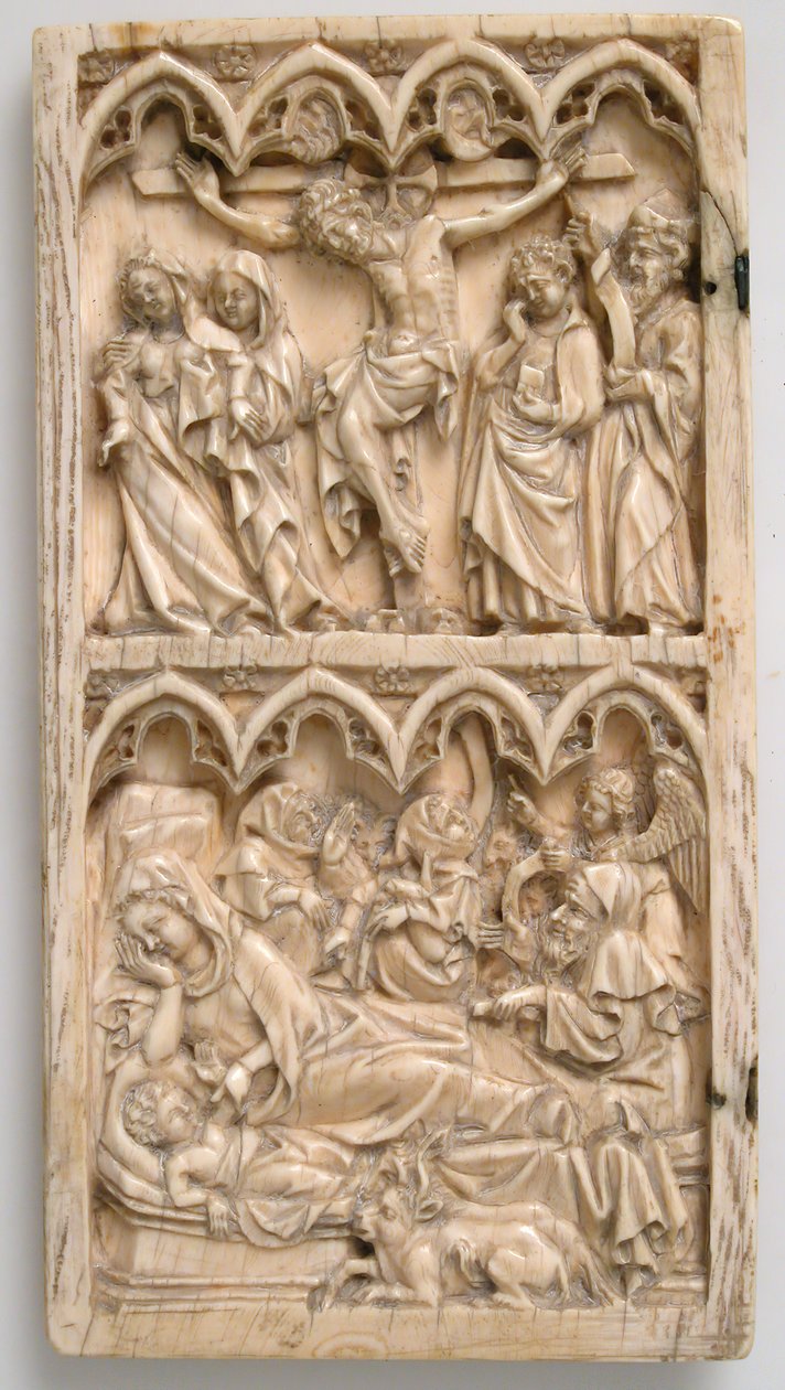 ورقة من Diptych مع صلب وميلاد ، الألمانية ، كاليفورنيا. 1375-1400. بواسطة سيد كريمسمونستر