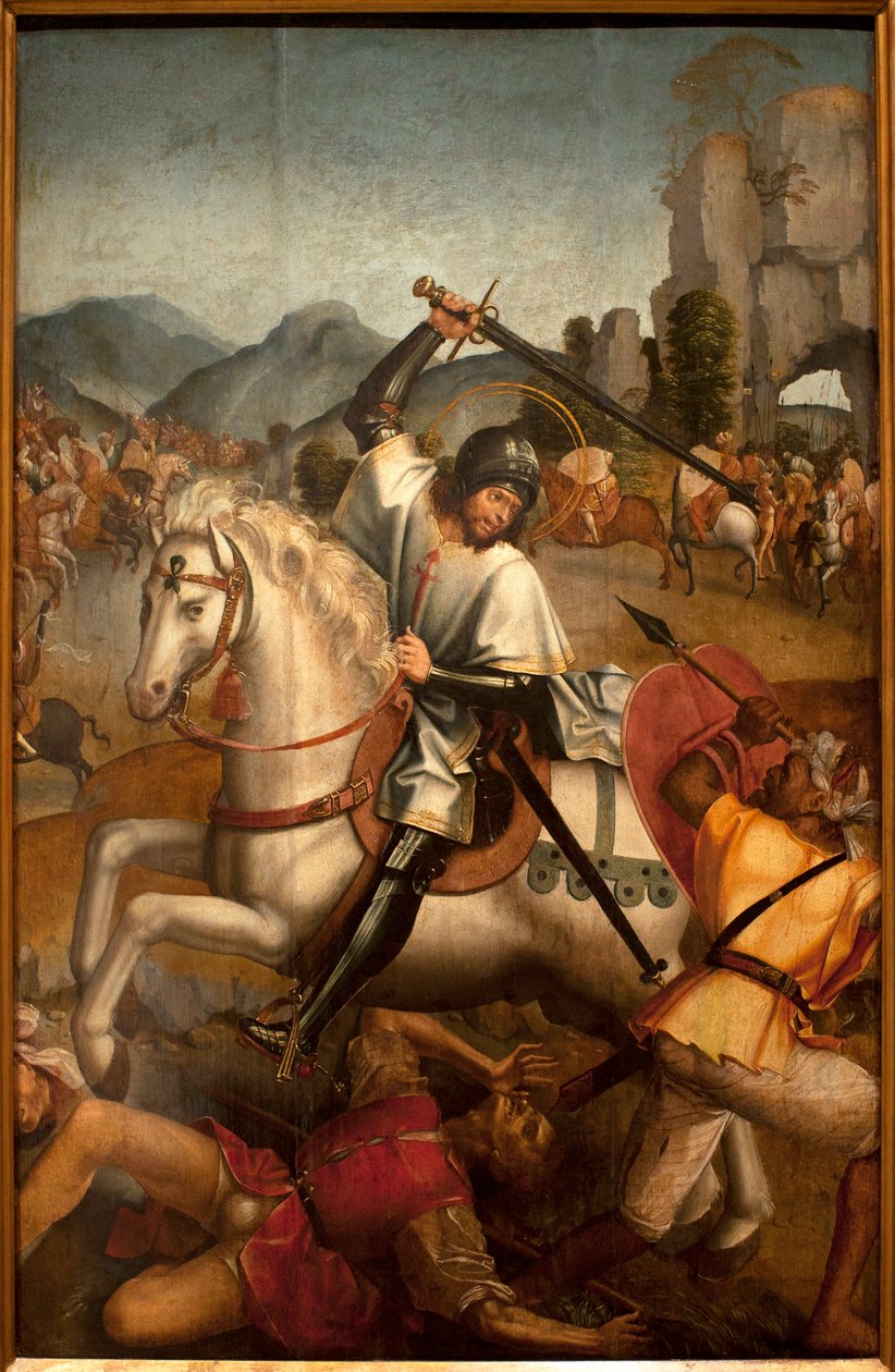 Saint Jacques Combat les moures - Painting attribuee au maitre de Lourinha، oil on wood، حوالي 1520 (St James fight the mors، by tle master of Lourinha، oil on panel، حوالي 1520) - متحف الفنون القديمة في لشبونة (البرتغال) بواسطة ماجستير في Lourinha