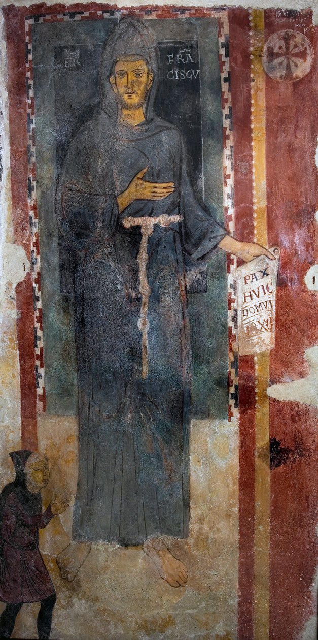 تمثيل القديس فرنسوا الأسيزي (1181-1226) هذا بالتأكيد هو أول تمثيل للقديس أُعدم بينما كان على قيد الحياة ، وهو يمثل بدون وصمة عار وبدون هالة. يحمل ورقة أو كتب باللاتينية "" Pax huic Domui "(السلام بواسطة سيد القديس فرنسيس الأسيزي