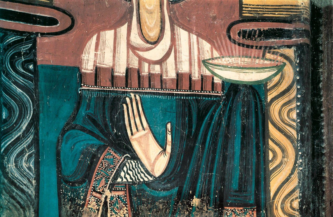 العذراء. التفاصيل. لوحة جدارية لسيد القديس كليمان دي تول. 1123 تقريبًا من حنية كنيسة القديس كليمان دي تول (سانت كليمنت في تاول). المتحف الوطني للفنون في كاتالونيا ، برشلونة. بواسطة ماجستير في Tahull