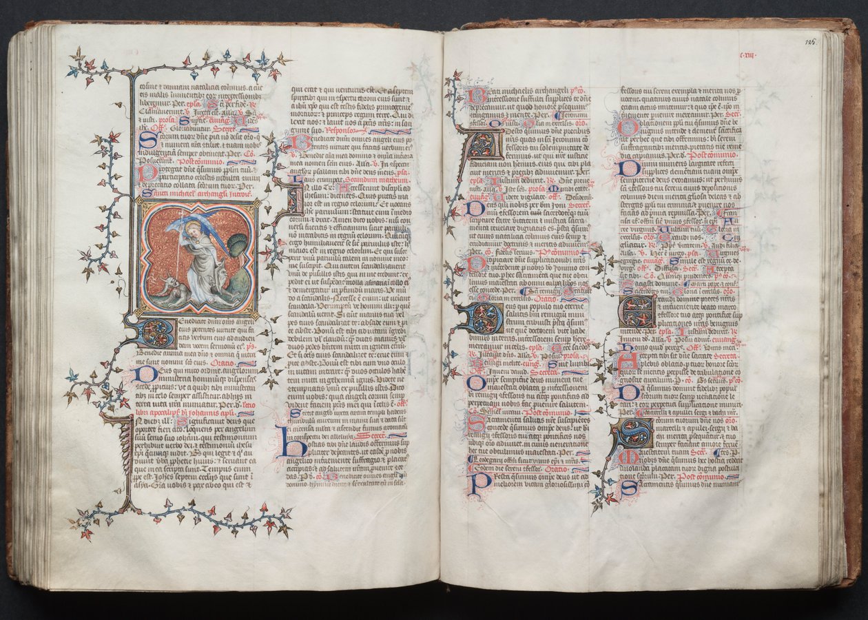 كتاب القداس جوتا: Fol. 124 ظ ، رئيس الملائكة ميخائيل ، ج. 1375. بواسطة سيد بوكيه