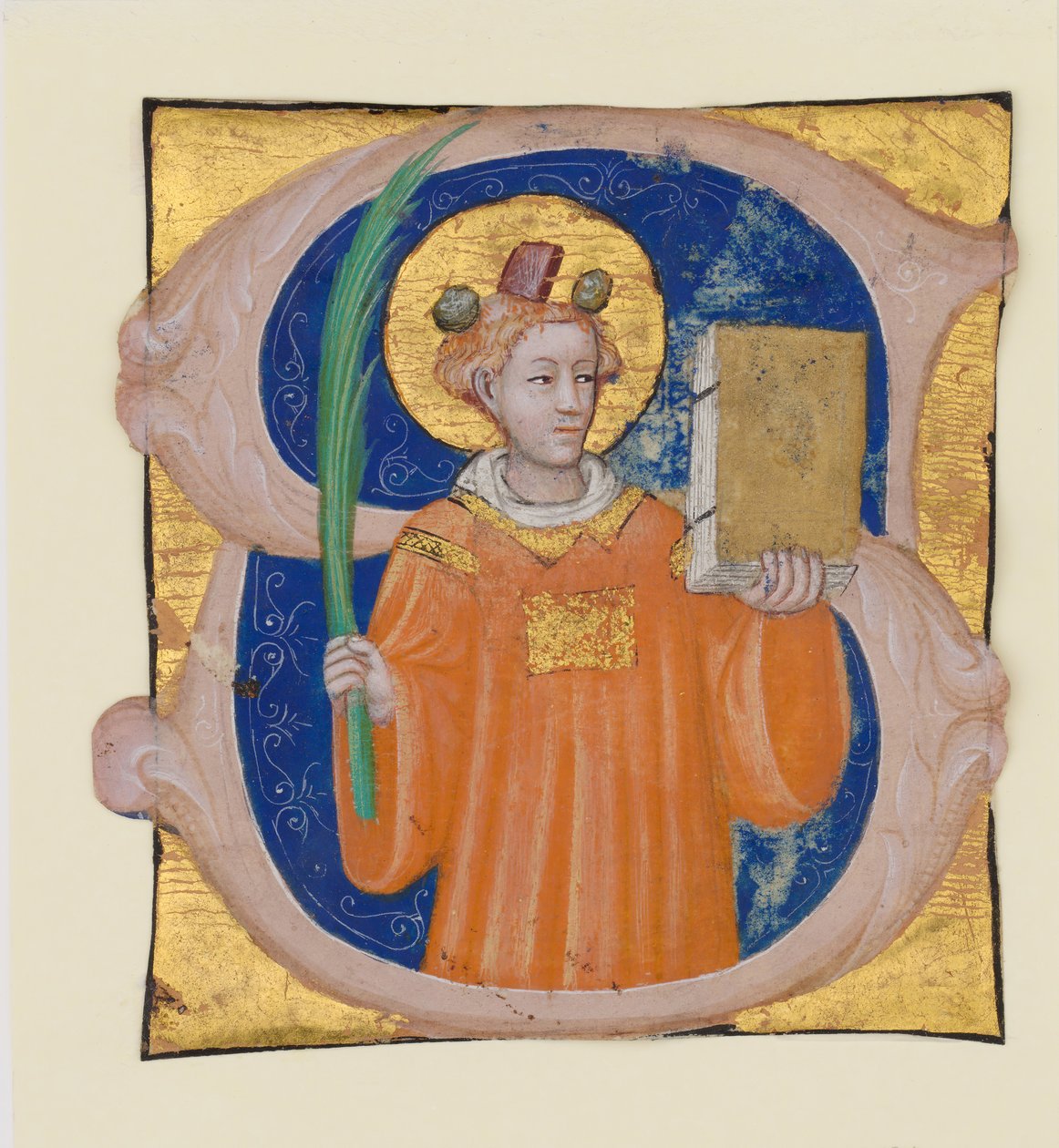 إضاءة مخطوطة مع القديس ستيفن في البداية S ، من Antiphonary ، كاليفورنيا. 1410-20. بواسطة ماجستير في بروكسل بالاحرف الاولى