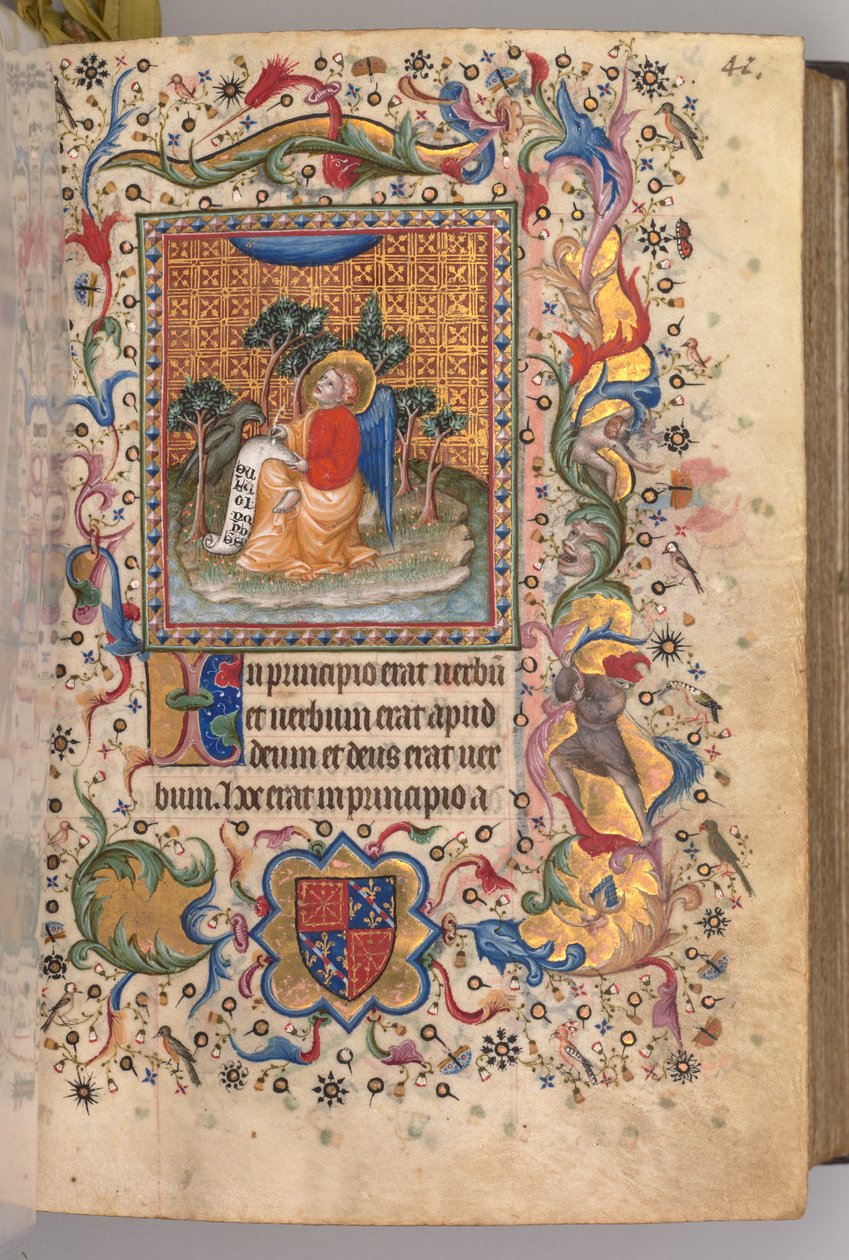 ساعات شارل النبيل ، ملك نافار 1361-1425: fol.1r، St. John the Evagelist، c. 1405. بواسطة ماجستير في الأحرف الأولى وشركاء بروكسل