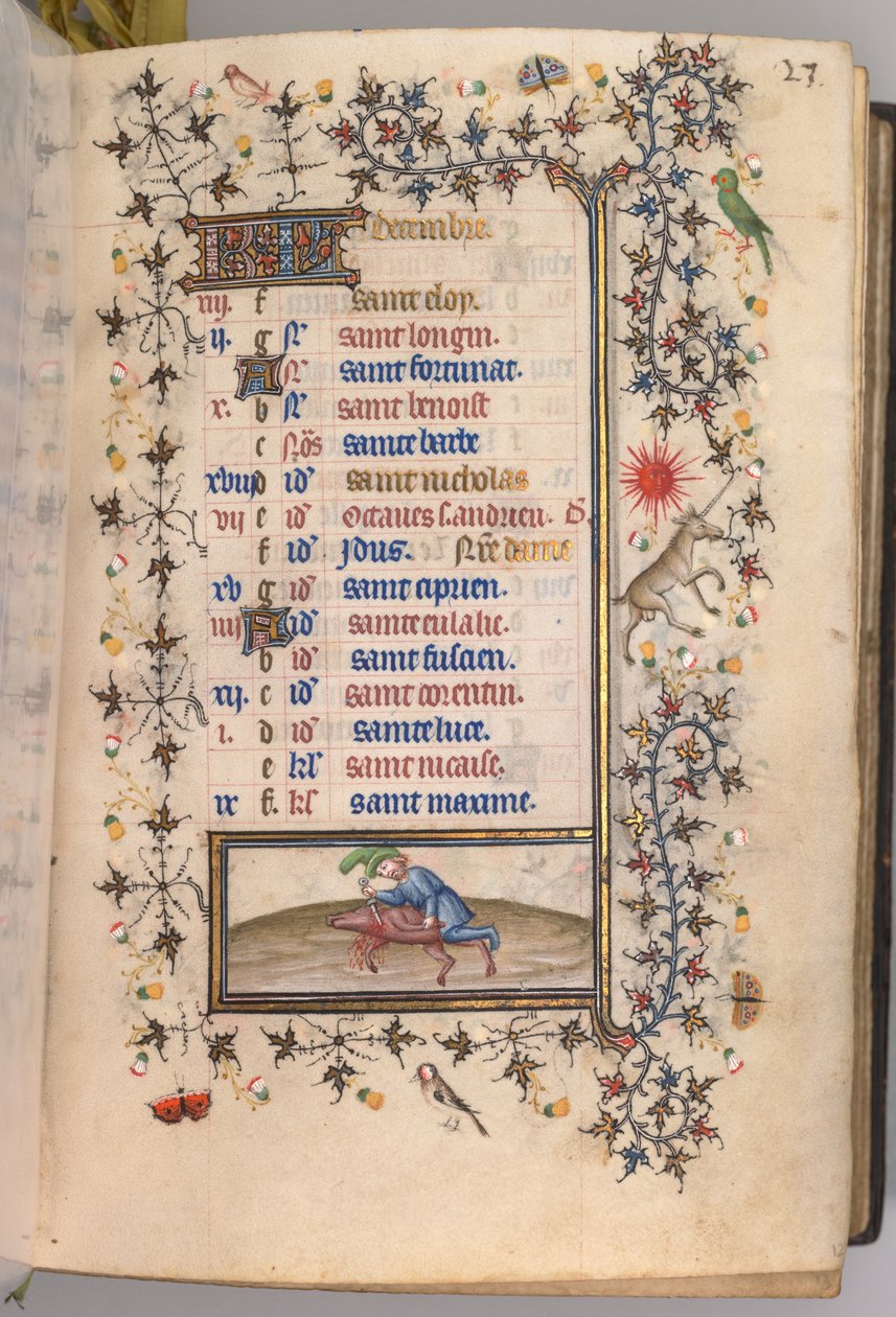 ساعات شارل النبيل ، ملك نافار 1361-1425: fol. 12 و ، ديسمبر ، ج. 1405. بواسطة ماجستير في الأحرف الأولى وشركاء بروكسل