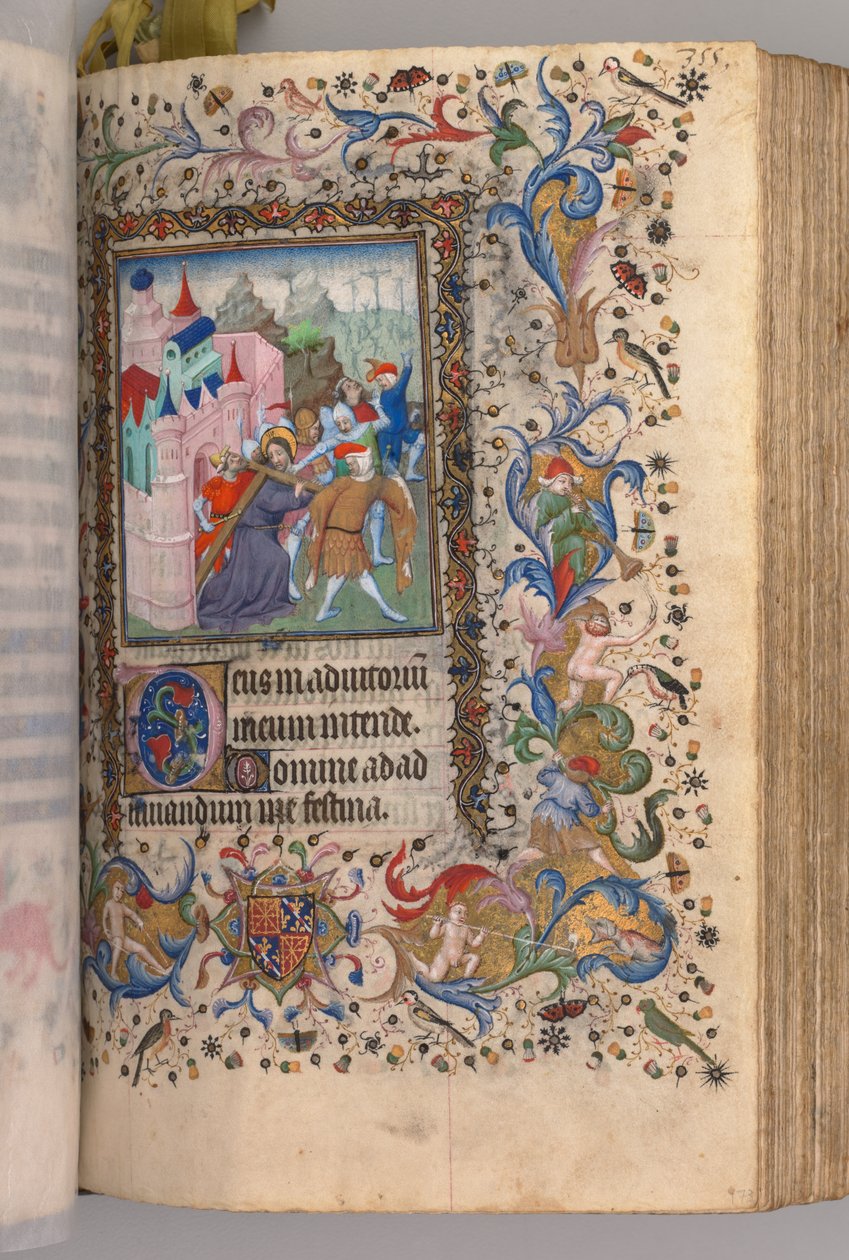 ساعات شارل النبيل ، ملك نافار 1361-1425: fol. ١٧٠ ظ ، المسيح يحمل الصليب ، ج. 14 بواسطة ماجستير في الأحرف الأولى وشركاء بروكسل