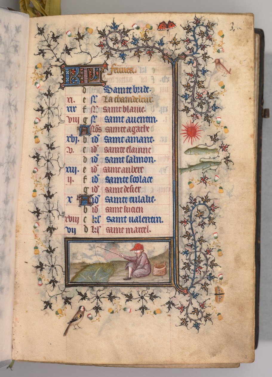 ساعات شارل النبيل ، ملك نافار 1361-1425: fol. 2 و ، فبراير ، ج. 1405. بواسطة ماجستير في الأحرف الأولى وشركاء بروكسل
