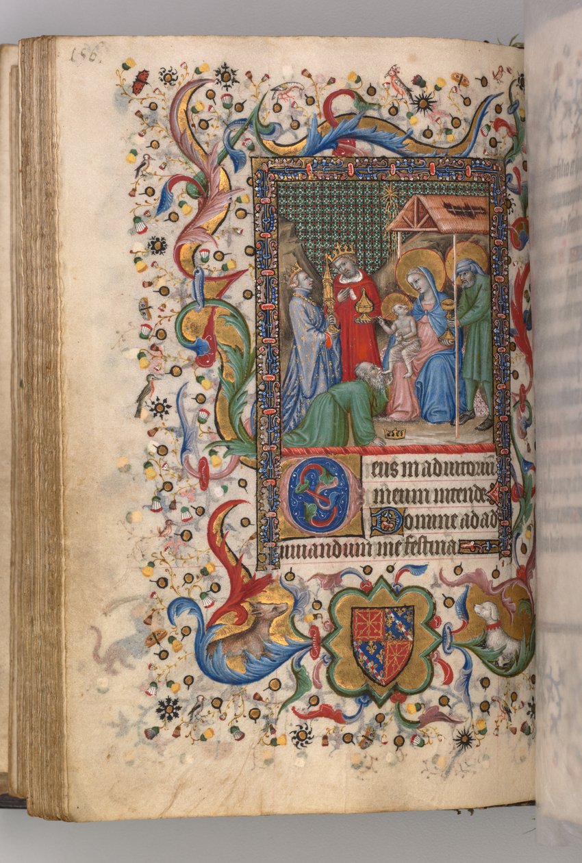 ساعات شارل النبيل ، ملك نافار 1361-1425: fol. 78v ، عشق المجوس النص ، ج. بواسطة ماجستير في الأحرف الأولى وشركاء بروكسل