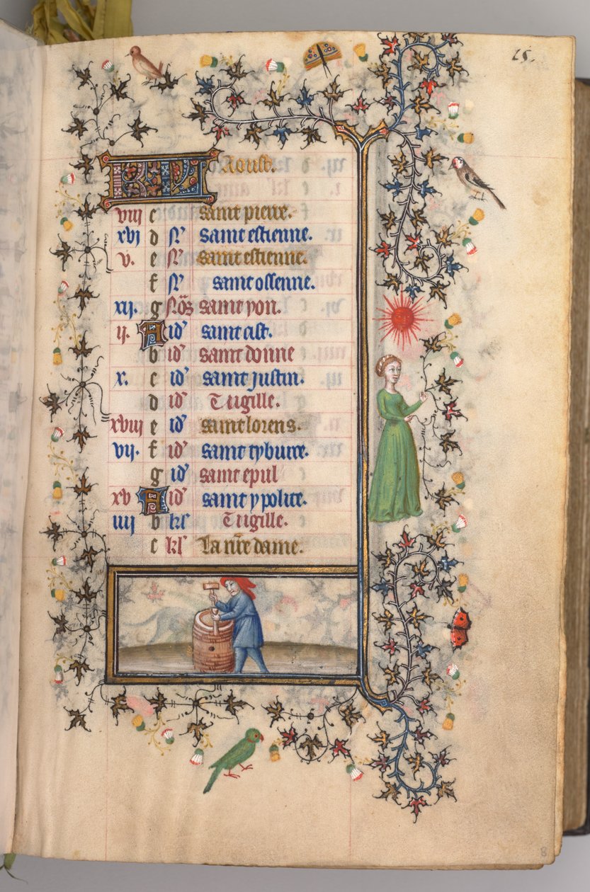 ساعات شارل النبيل ، ملك نافار 1361-1425: fol. 8 و ، أغسطس ، ج. 1405. بواسطة ماجستير في الأحرف الأولى وشركاء بروكسل