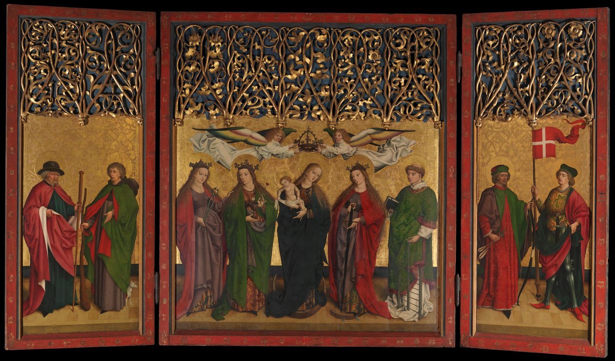 مذبح بورغ وايلر بالثلاثي مع العذراء والطفل والقديسين ، كاليفورنيا. 1470. بواسطة سيد مذبح القلعة هاملت
