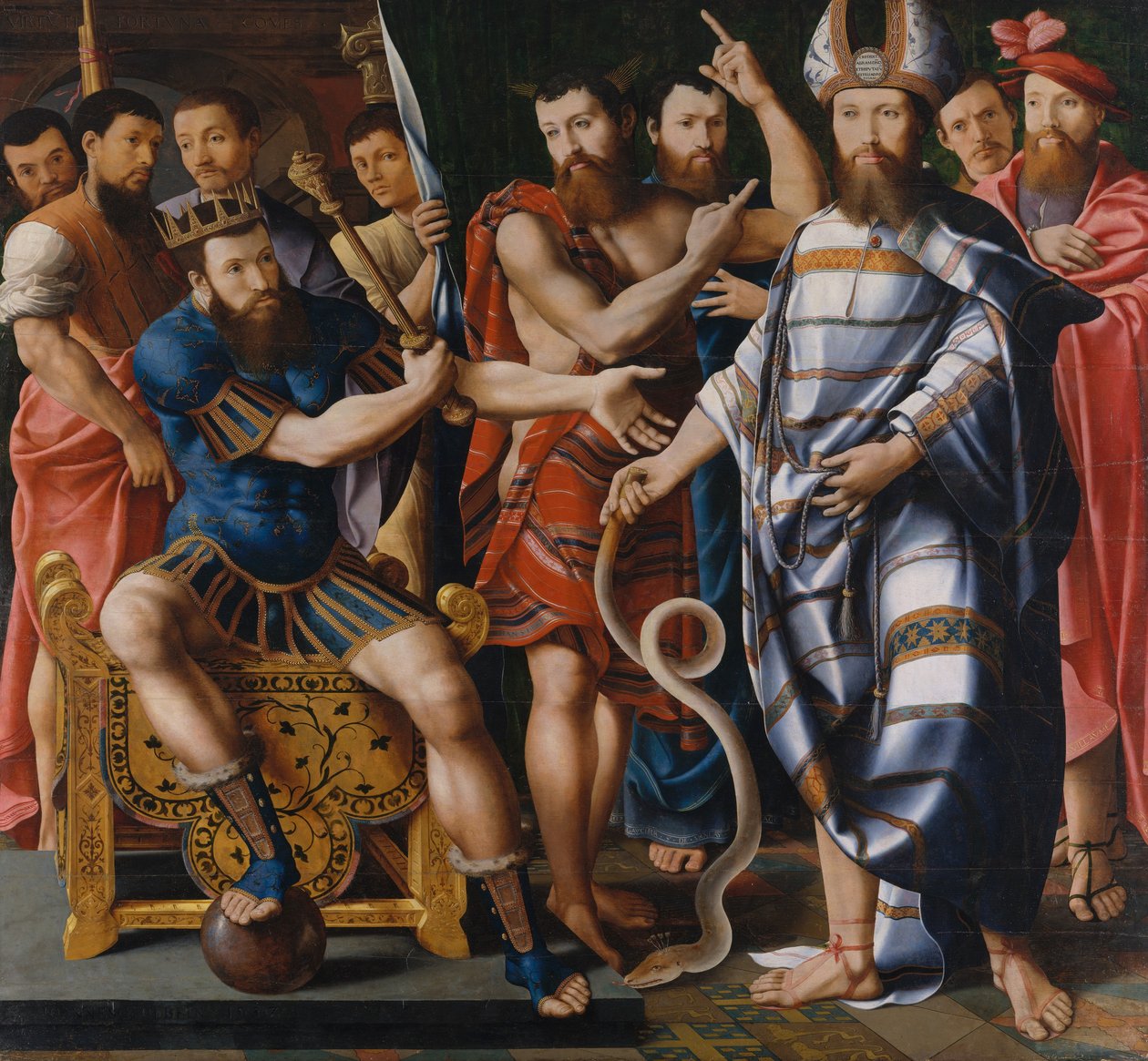 موسى وهارون أمام فرعون: قصة رمزية لعائلة دينتفيل 1537. بواسطة ماجستير في Dinteville Allegory