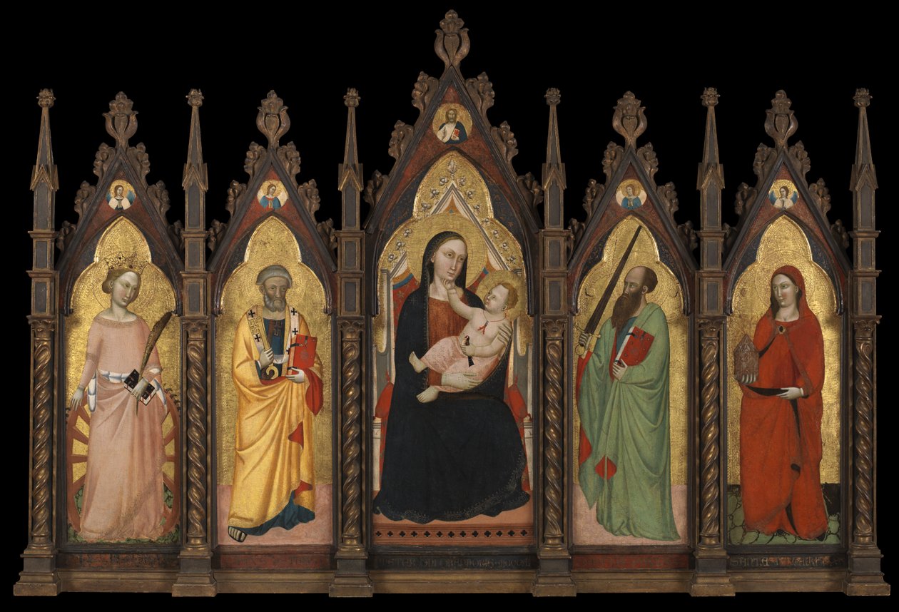 Polyptych - Virgin and Child Enthroned with Four Saints بواسطة ماجستير في التماثيل الدومينيكية