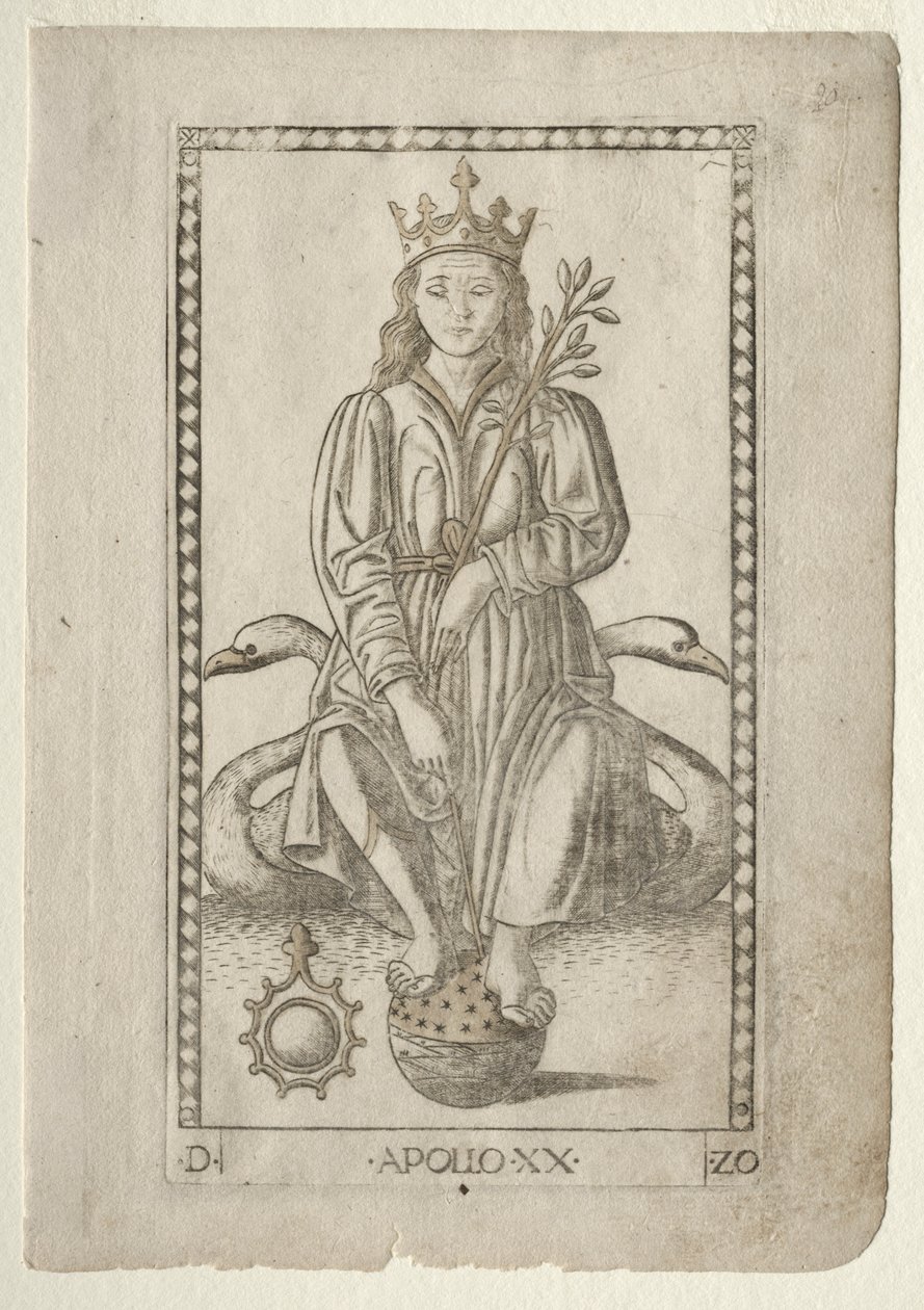 أبولو من Tarocchi ، سلسلة D: Apollo and the Muses ،  20 ، قبل 1467. بواسطة ماجستير في سلسلة E Tarocchi