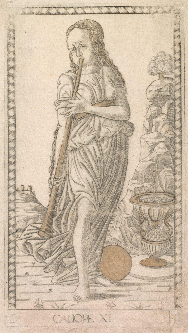 كاليوبي من سلسلة Tarocchi D: Apollo and the Muses ،  11 ، قبل 1467. بواسطة ماجستير في سلسلة E Tarocchi