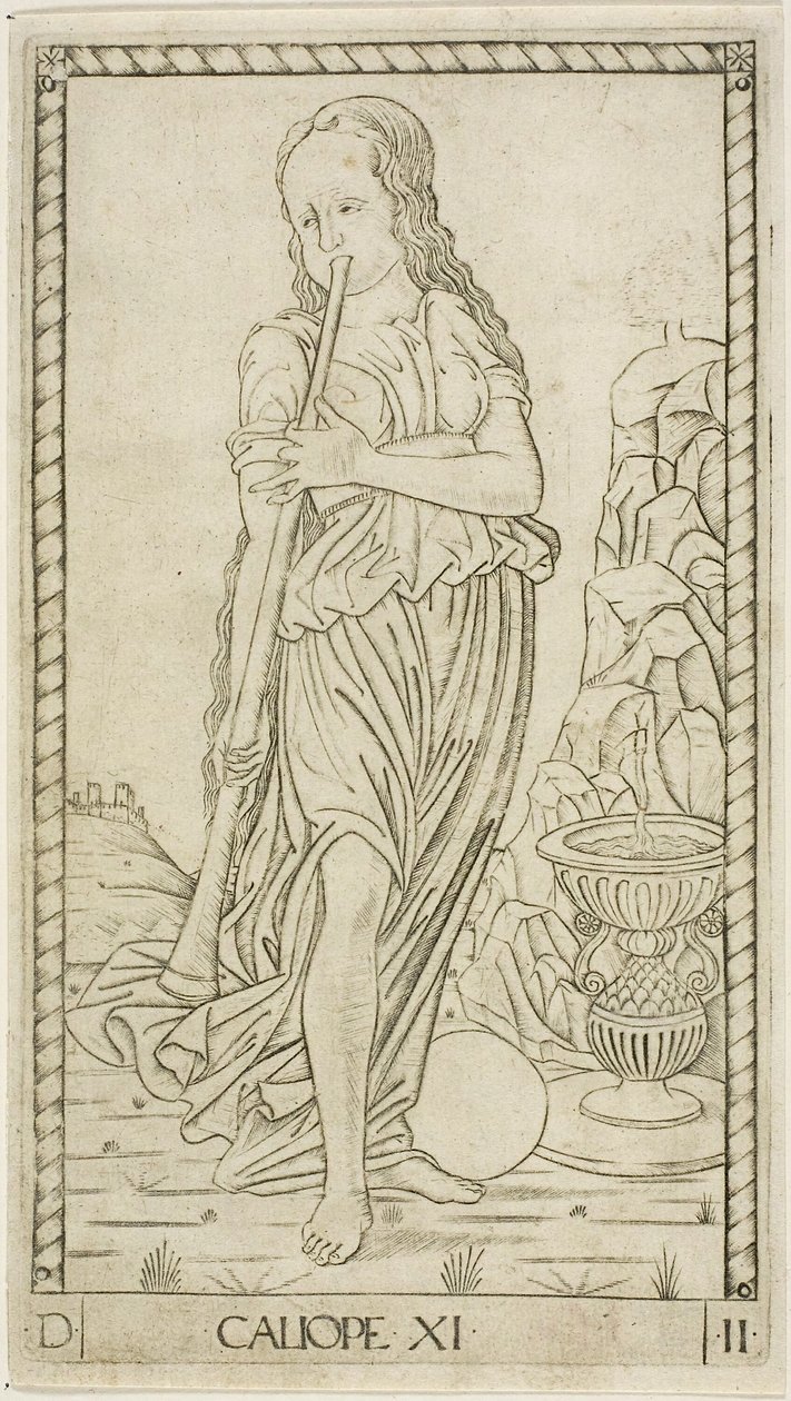 Calliope ، اللوحة الحادية عشر من Apollo and the Muses بواسطة ماجستير في سلسلة E Tarocchi