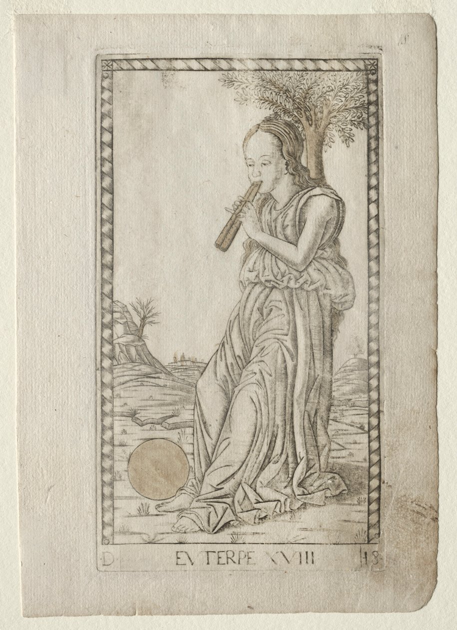 موسيقى Euterpe ، شعر غنائي من سلسلة Tarocchi D ... ، قبل عام 1467. بواسطة ماجستير في سلسلة E Tarocchi