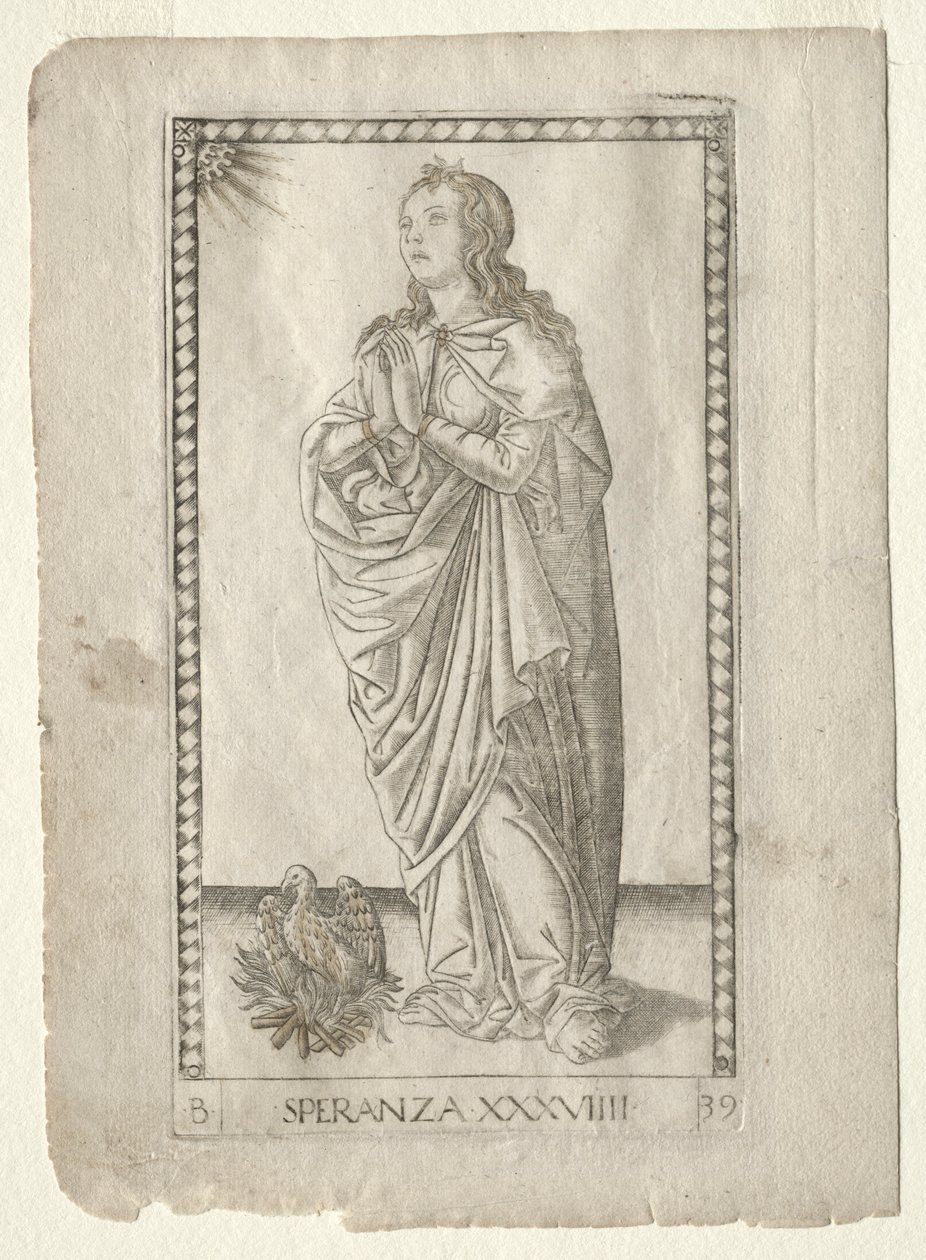 أمل من Tarocchi ، السلسلة B: المبادئ والفضائل الكونية ، رقم 39 ، قبل 1467. بواسطة ماجستير في سلسلة E Tarocchi