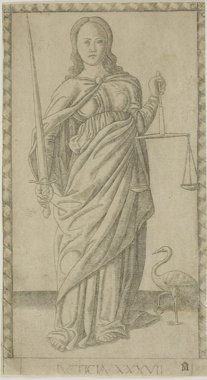 العدل ، اللوحة 37 من Genii and Virtues بواسطة ماجستير في سلسلة E Tarocchi
