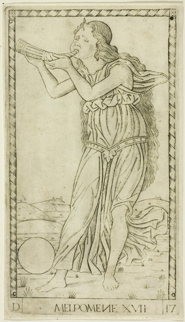 Melpomene ، اللوحة السابعة عشر من Apollo and the Muses بواسطة ماجستير في سلسلة E Tarocchi