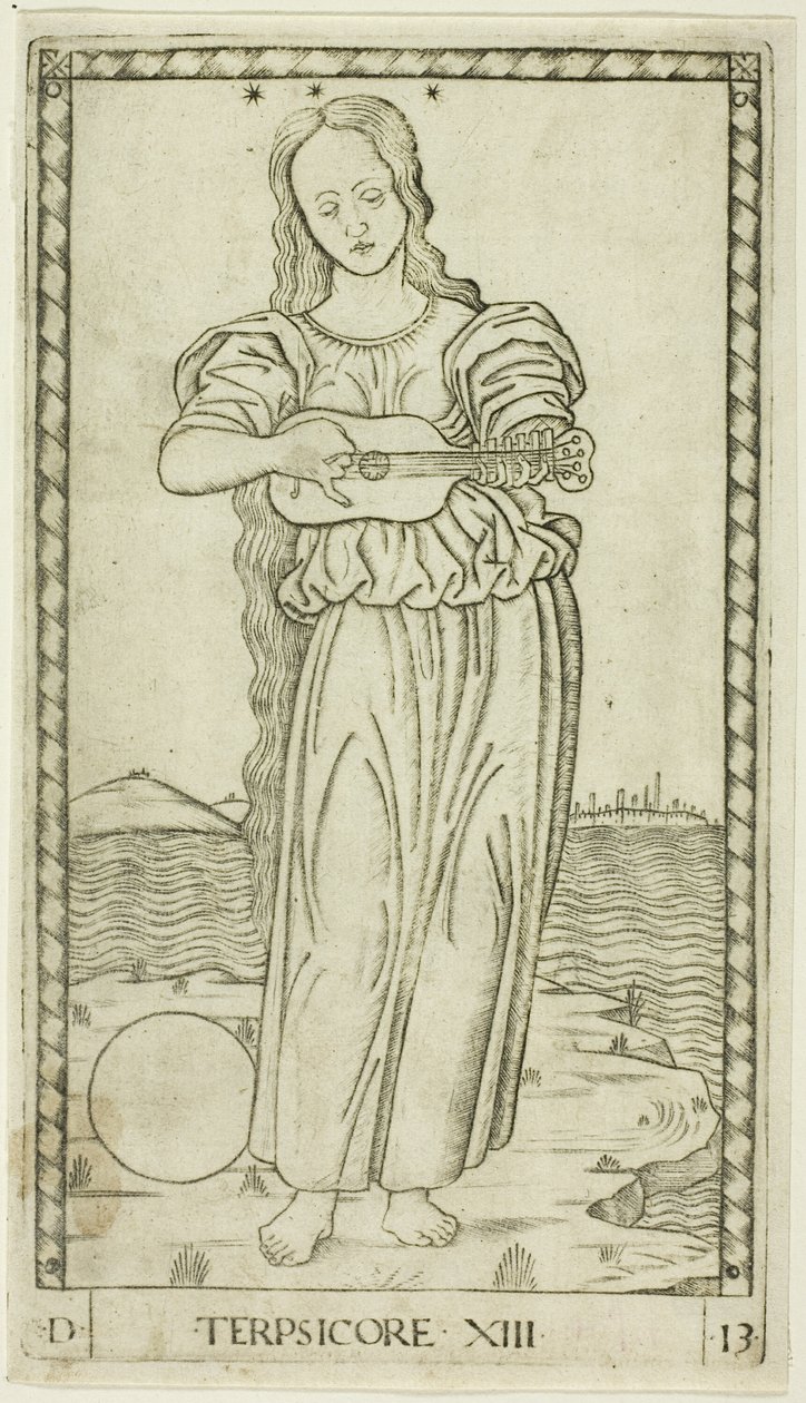 Terpsichore ، اللوحة الثالثة عشرة من Apollo and the Muses بواسطة ماجستير في سلسلة E Tarocchi