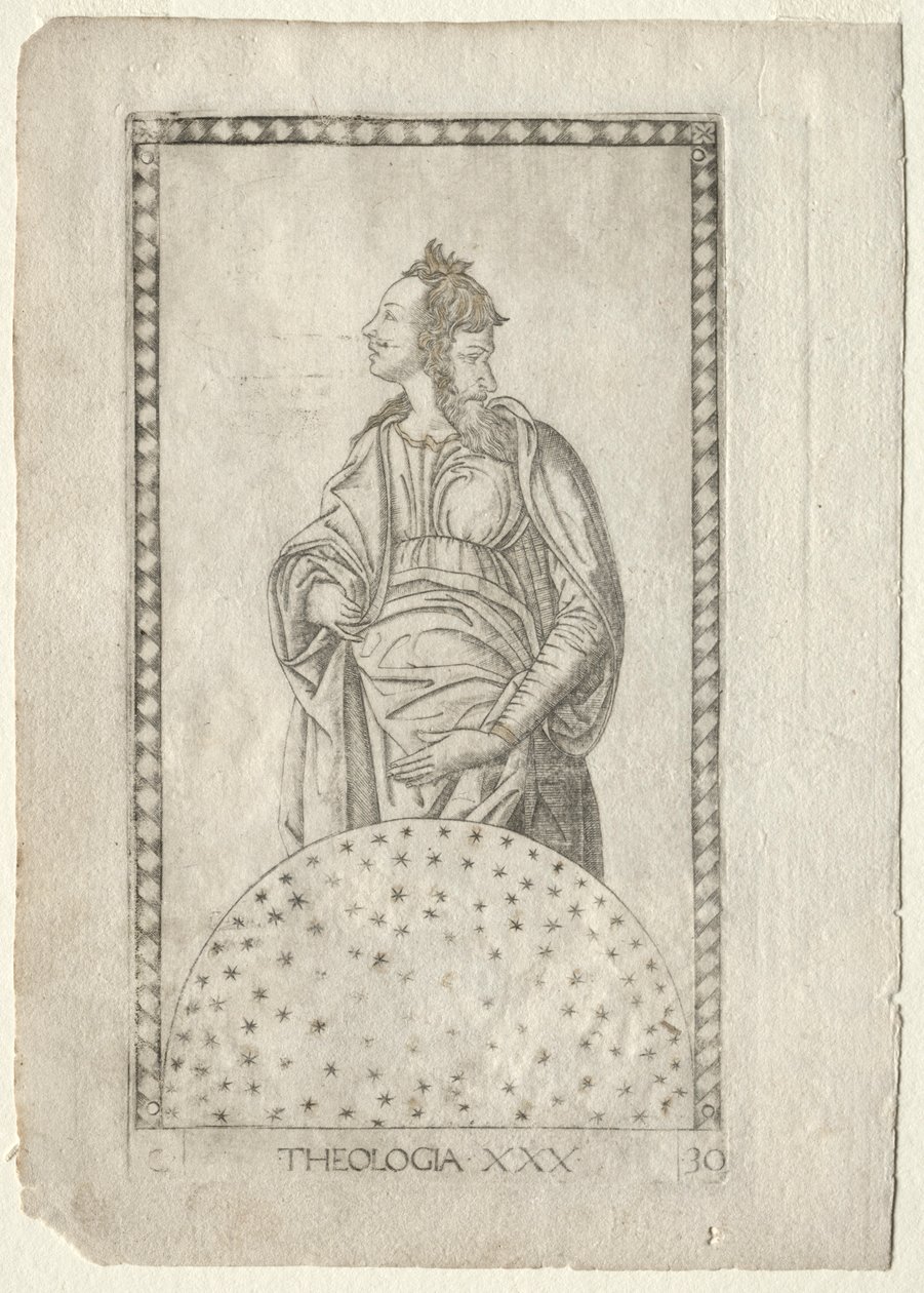 اللاهوت من Tarocchi ، سلسلة C: الفنون الليبرالية ، رقم 30 ، قبل 1467. بواسطة ماجستير في سلسلة E Tarocchi