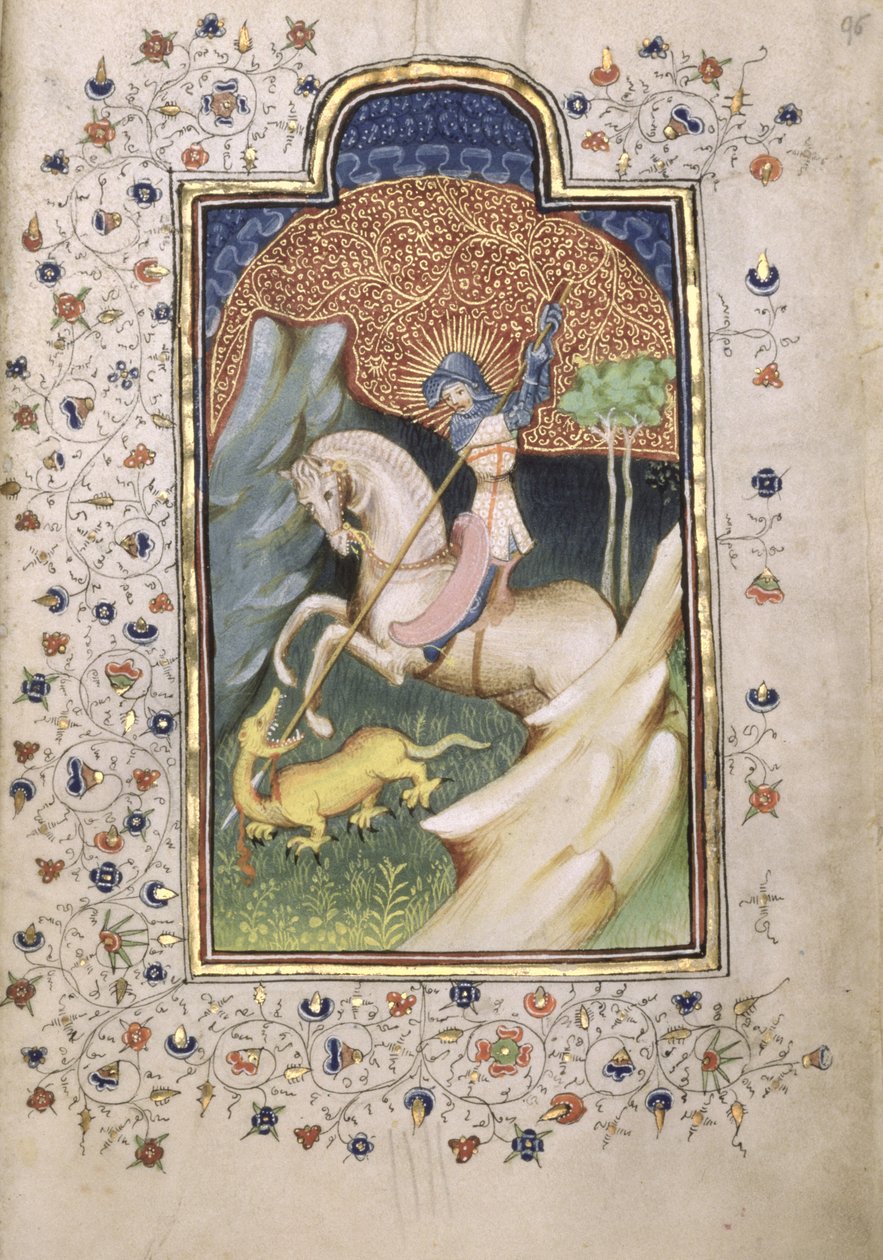 سانت جورج يقاتل التنين ، 1420 - 1430 (درجة الحرارة الذهبية والذهب على الرق) بواسطة سيد أوراق الشجر المطرزة