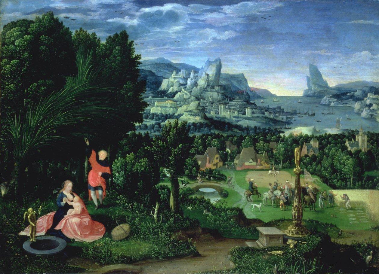 الباقي على الرحلة إلى مصر ، رسم المناظر الطبيعية رسمها جواكيم باتينير (fl.1515-25) (لوحة) بواسطة سيد الأنصاف نصف طول