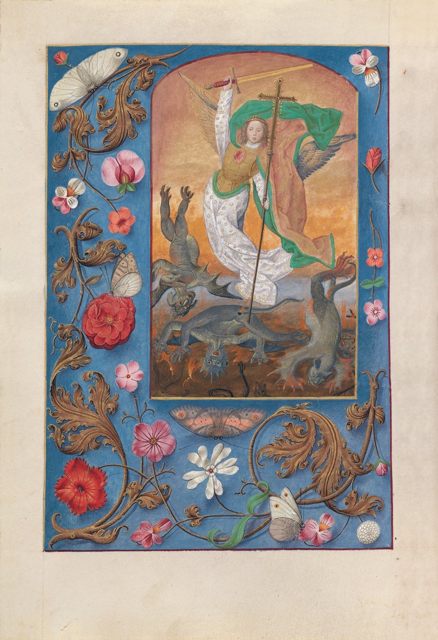 ساعات الملكة إيزابيلا الكاثوليكية، ملكة إسبانيا:  Fol. 167v، القديس ميخائيل بواسطة سيد كتاب الصلاة الأول لماكسيميليان