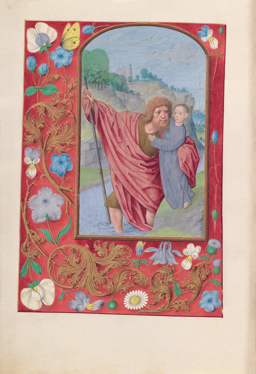 ساعات الملكة إيزابيلا الكاثوليكية، ملكة إسبانيا:  Fol. 179v، القديس كريستوفر بواسطة سيد كتاب الصلاة الأول لماكسيميليان